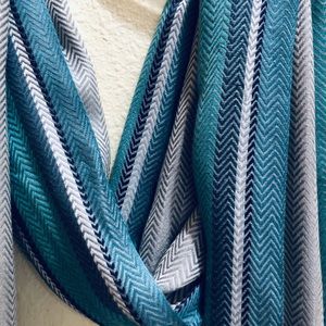 100% Rayon Stripe Scarf. 72” x 22 1/2”.